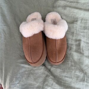 UGG Chestnut Suede Shearling Clog Slippers with Cream Lining